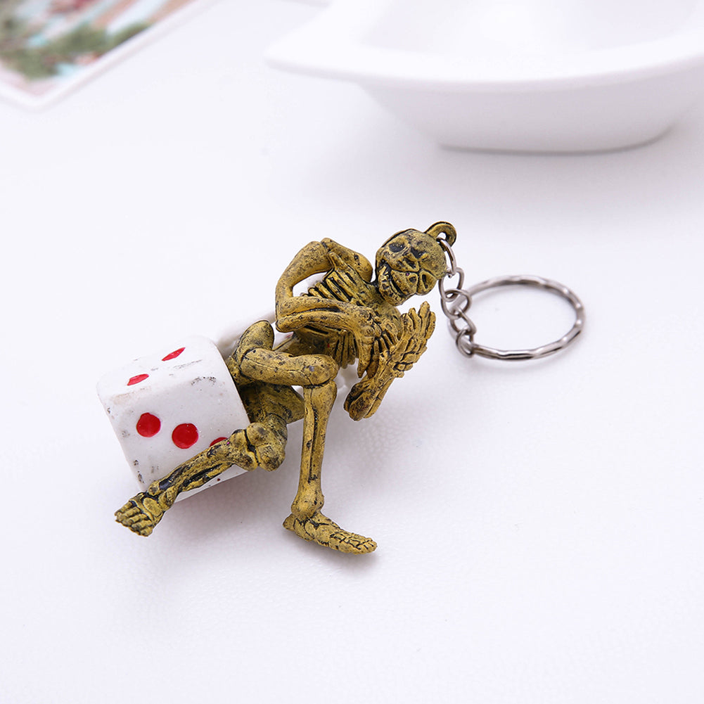 Creative Skeleton Dice Pendant Keychain Bag Ornament Key Ring Hanging Decor