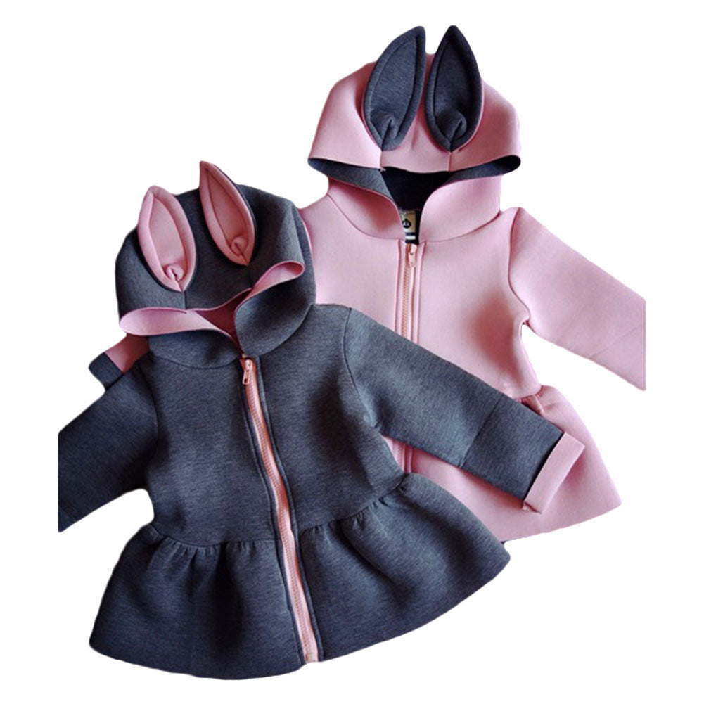 Kid Girls Cute Rabbit Ear Hoodies Coat Casual Long Sleeve Top Zipper Outwear