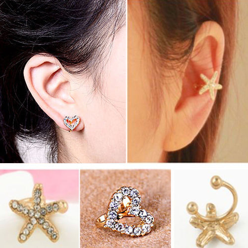 1Pc Fashion Women Rhinestone Starfish/Love Ear Clip Ear Stud Earrings Jewelry