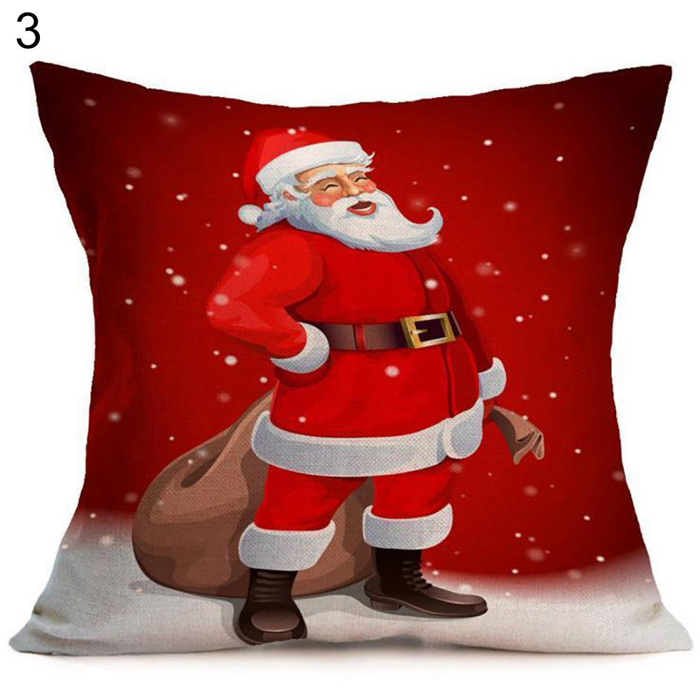 Christmas Santa Claus Deer Print Cushion Cover Pillow Case Square Car Home Decor