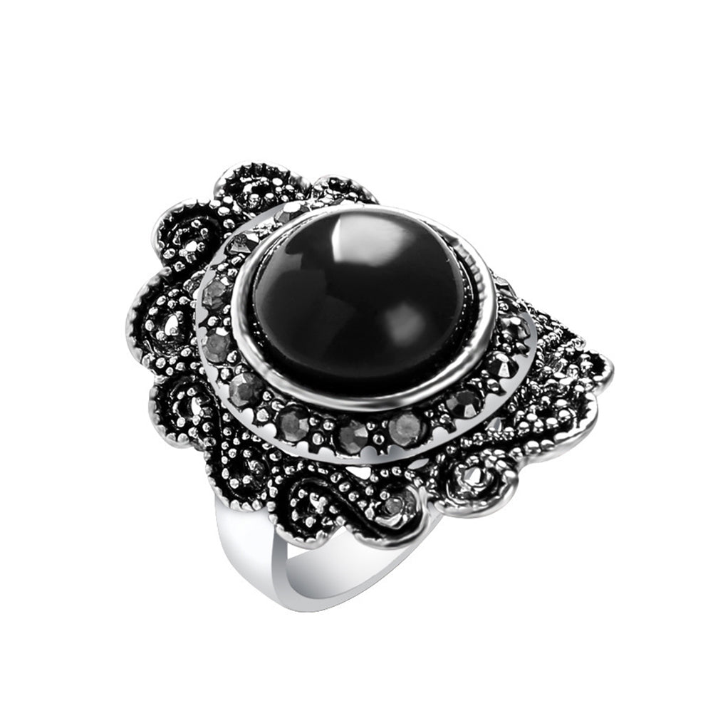 Retro Gothic Flower Hollow Engraving Alloy Finger Ring Men Women Jewelry Gift