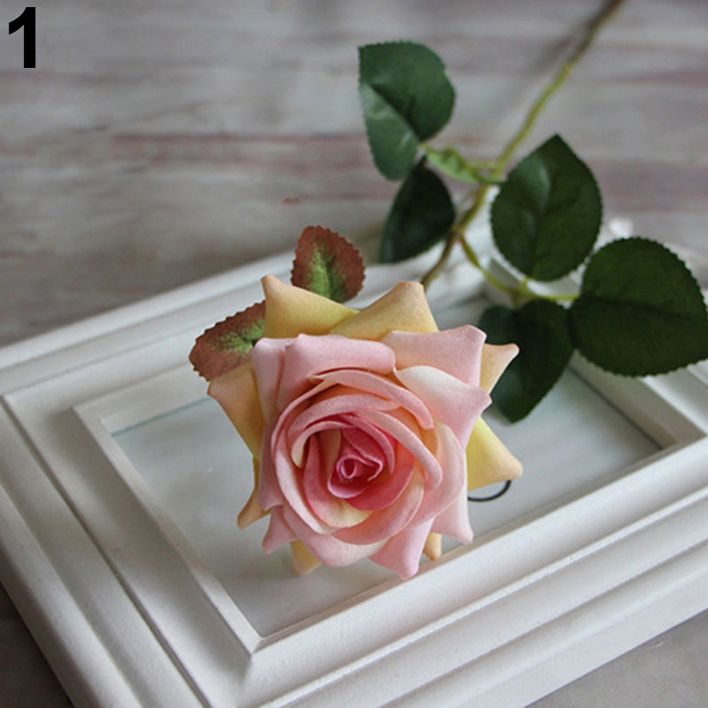 1 Pc Beautiful Artificial Fake Rose Flower with Leaf Wedding Party Home Decor