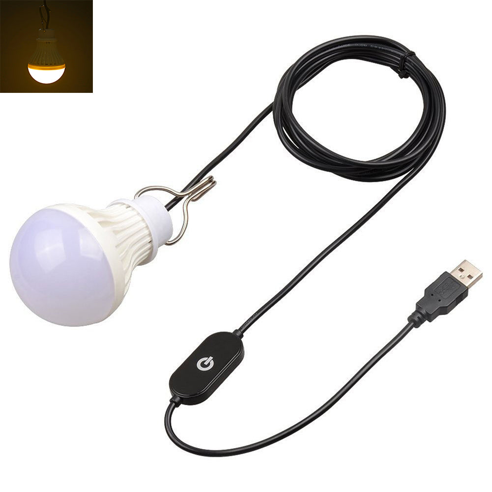 Portable 5W 5V USB LED Light Bulb Home Emergency Outdoor Camping Switch Lamp