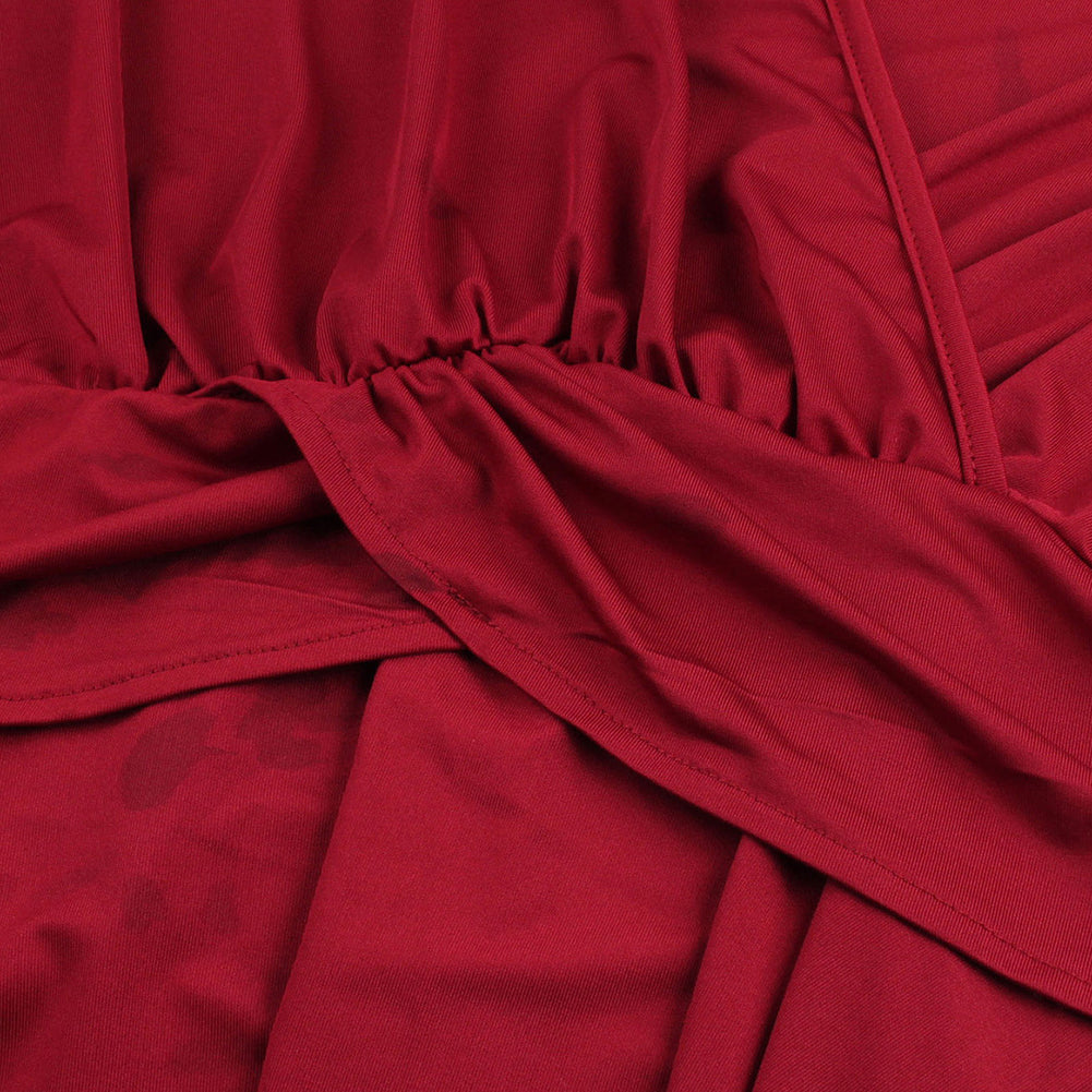 Fashion Women V-Neck Casual Ruched Waist Evening Party Cocktail Swing Dress