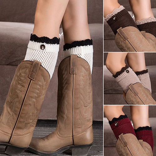 Women Crochet Knitted Lace Trim Boot Cuffs Toppers Leg Warmers Winter Socks