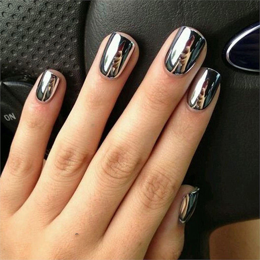 2Pcs Silver Metal Mirror Effect Metallic Nail Art Polish Varnish  and  Base Coat Nail DIY