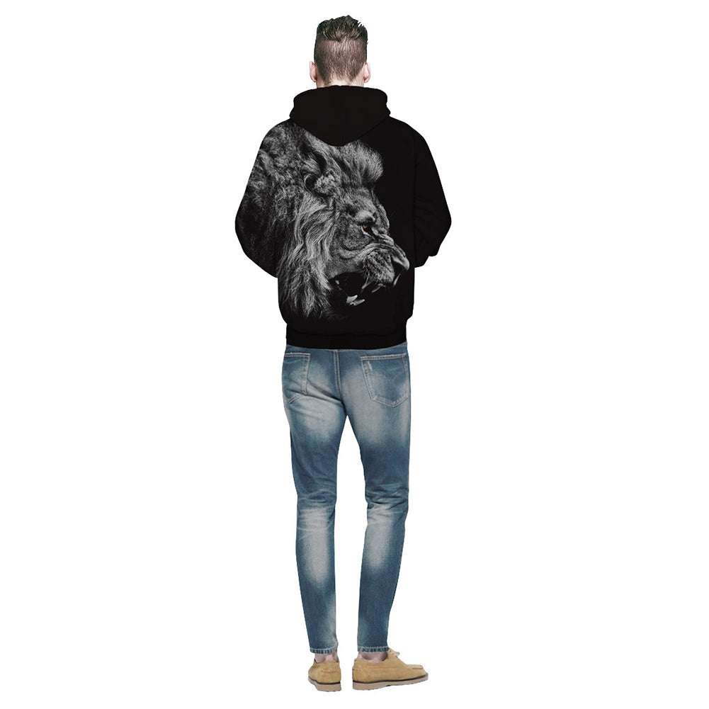 Men Women Autumn Long Sleeve Lion Roar Print Couple Hoodies Pullover Sweatshirt