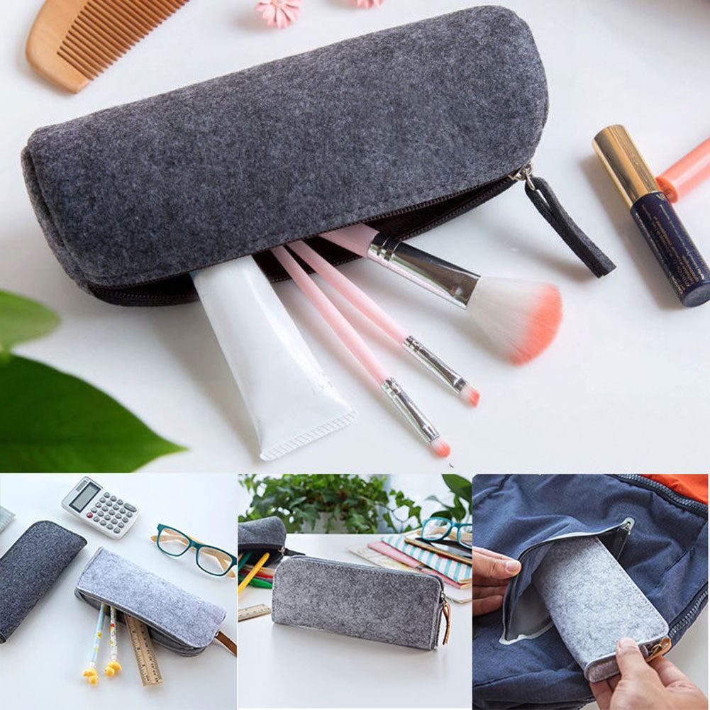 Felt Solid Color Simple Style Pencil Case Stationery Pouch Pen Bag Student Gift