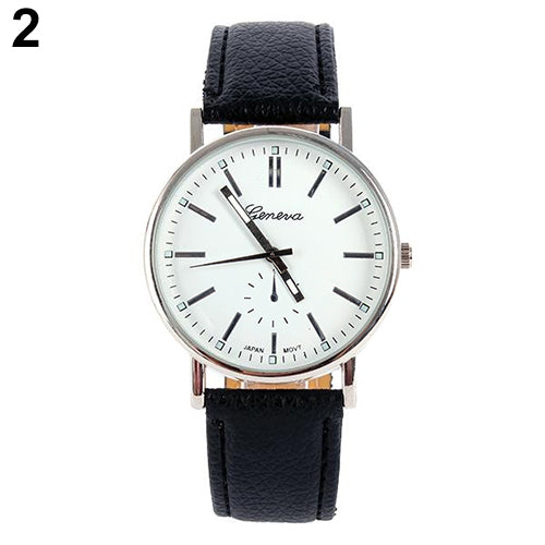 Men's Women's Geneva Round Roman Numerals Dial Faux Leather Quartz Wrist Watch