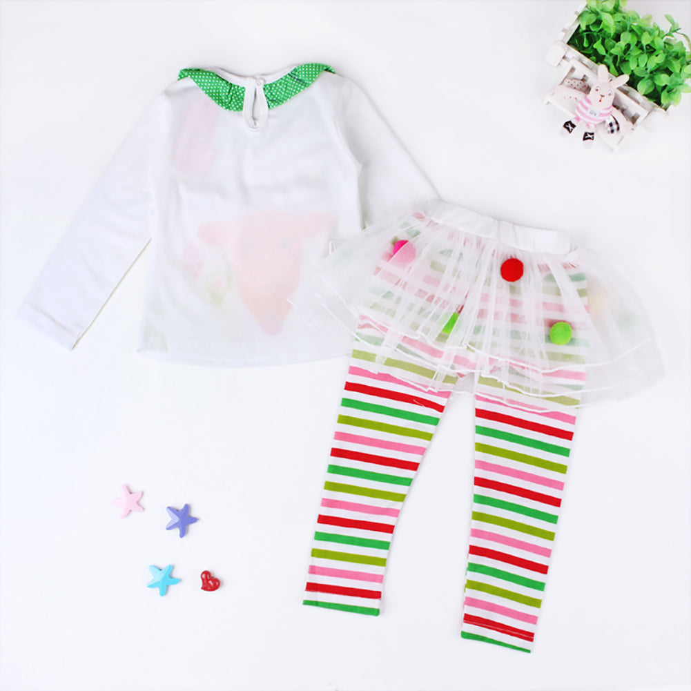 Christmas Kids Baby Girls Reindeer Top Stripe Tutu Pantskirt Set Clothes Outfits