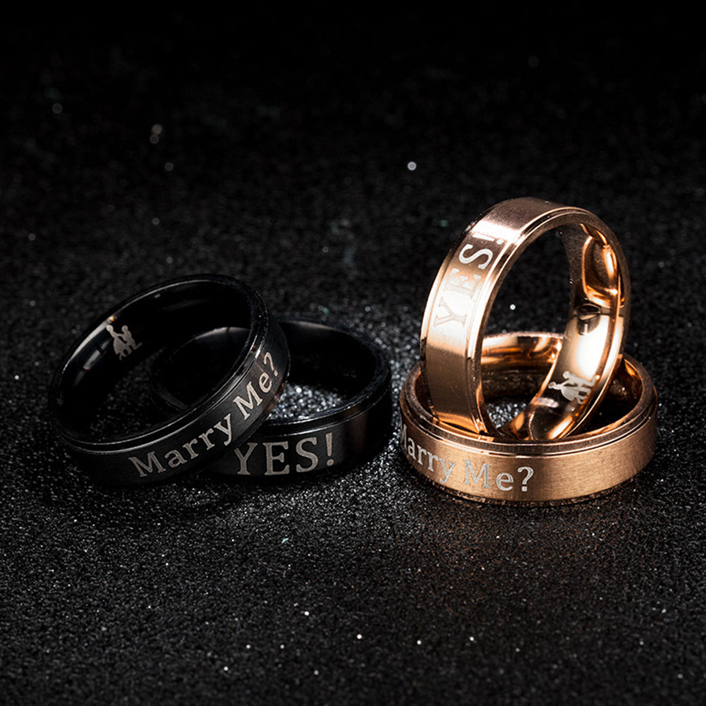 Simple Marry Me Letter Printed Stainless Steel Couple Ring Engagement Gift Decor