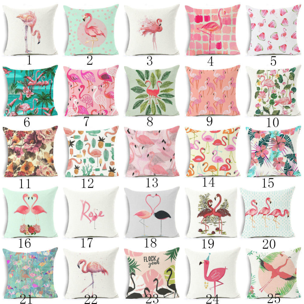 18Inch Linen Flamingo Flowers Sofa Waist Cushion Pillow Case Cover Home Decor