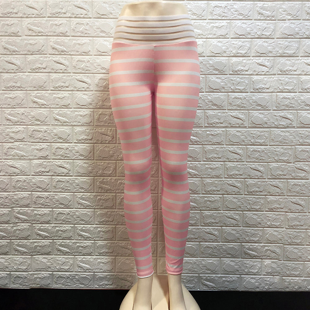 Fashion Stripe Elastic Women's Gym Fitness Workout Yoga Pencil Pants Leggings