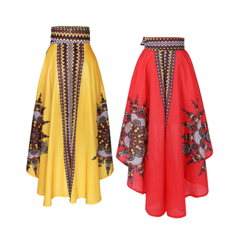 Ethnic Pattern Irregular Women Spring Summer Party Banquet Long Umbrella Skirt