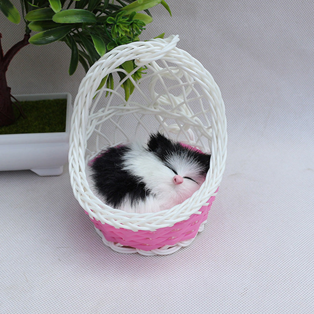 Creative Cute Simulation Cat with Hanging Basket Home Car Ornament Toy Gift