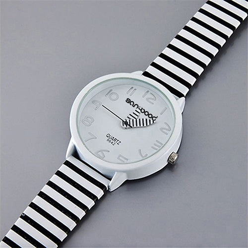 Women Fashion Color Striped Strap Round Case Casual Quartz Analog Wrist Watch