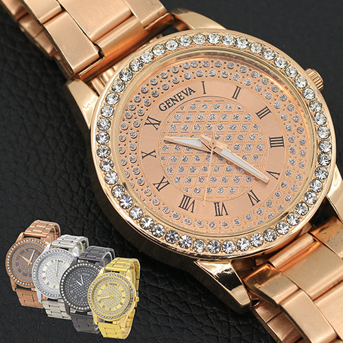 Men's Women's Fashion Rhinestone Inlaid Wristwatch Luxury Analog Business Watch