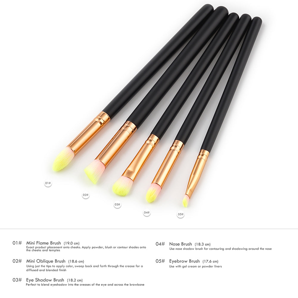 5Pcs Wood Handle Eyeshadow Eyebrow Cosmetic Makeup Brush Set Beauty Tool