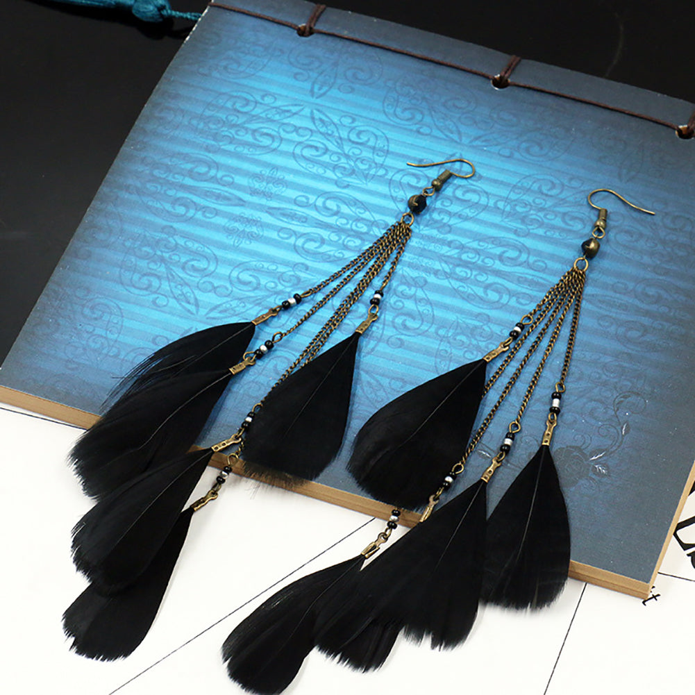 Bohemian Fashion Women Feather Tassel Hook Earrings Seaside Holiday Jewelry Gift