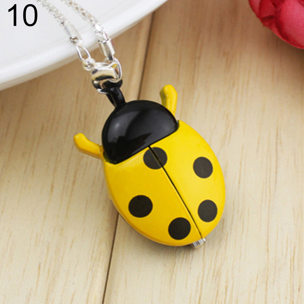 Retro Beetle Ladybug Shape Quartz Pocket Watch Necklace Pendant Unisex Gifts