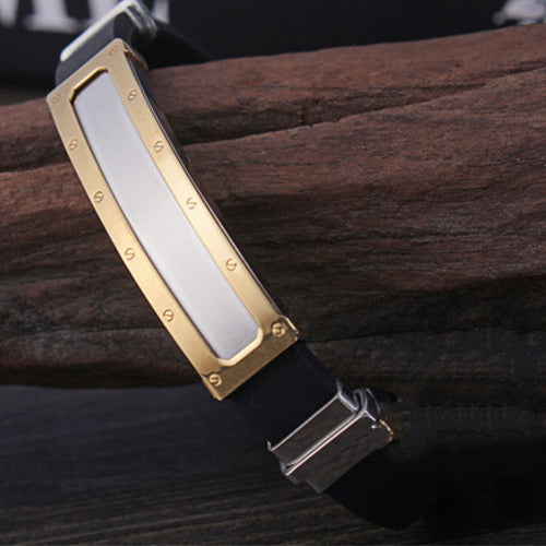 Men's Simple Design Stainless Steel Silicone Clasp Bangle Jewelry Bracelet Gift