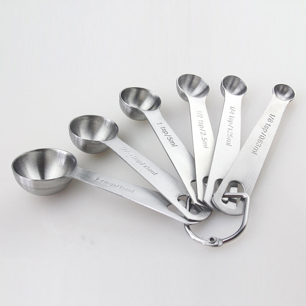 6Pcs/Set Stainless Steel Seasoning Measuring Spoon Round Cup Kitchen Baking Tool