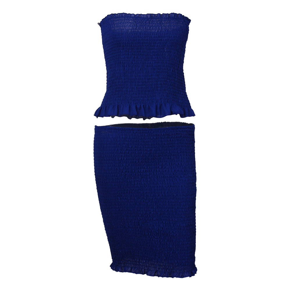 Summer Sexy Ruffled Strapless Crop Top Bodycon Women Mini Skirt Two-piece Set