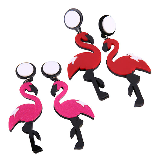 Women Animal Swan Flamingo Shaped Pendant Acrylic Ear Stud Earrings Jewelry