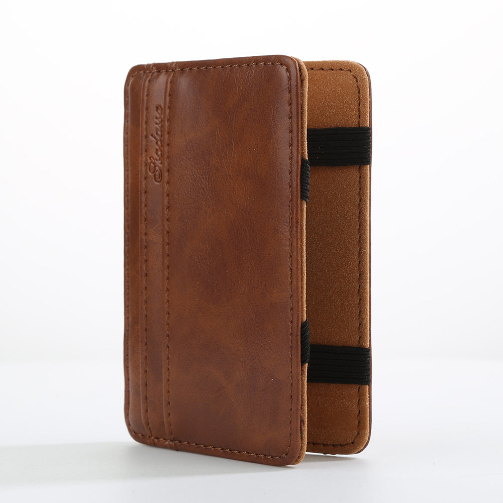 Men's Business Faux Leather Money Clip Card Holder Slim Bifold Magic Wallet