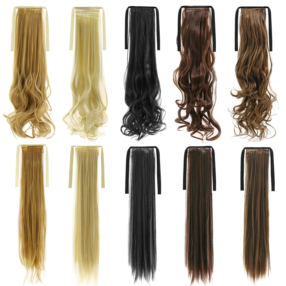 Long Straight Curly Ponytail Hair Extension Wrap Around Ribbon Clip-in Hairpiece