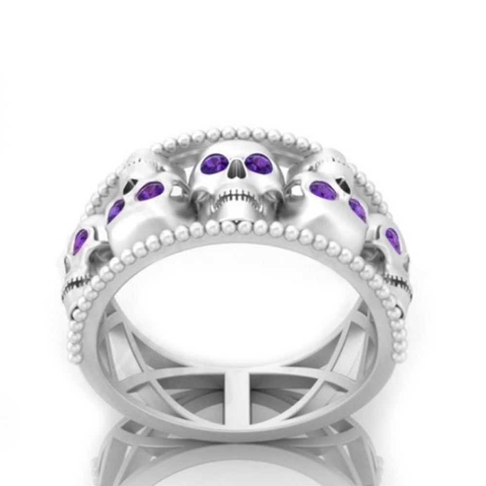 Party Club Luxury Round Cut Rhinestone Punk Skull Ring Women Finger Jewelry