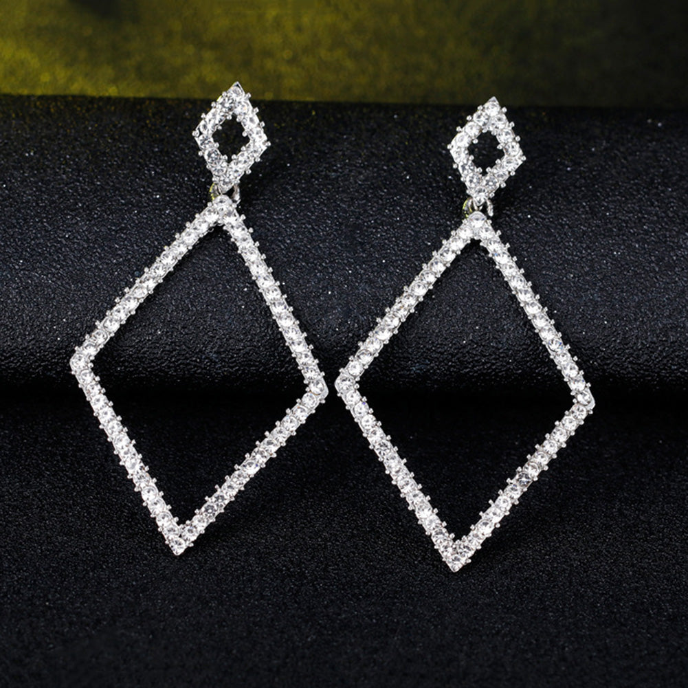 Women Fashion Glitter Rhinestones Rhombus Drop Dangle Earrings Jewelry Gifts