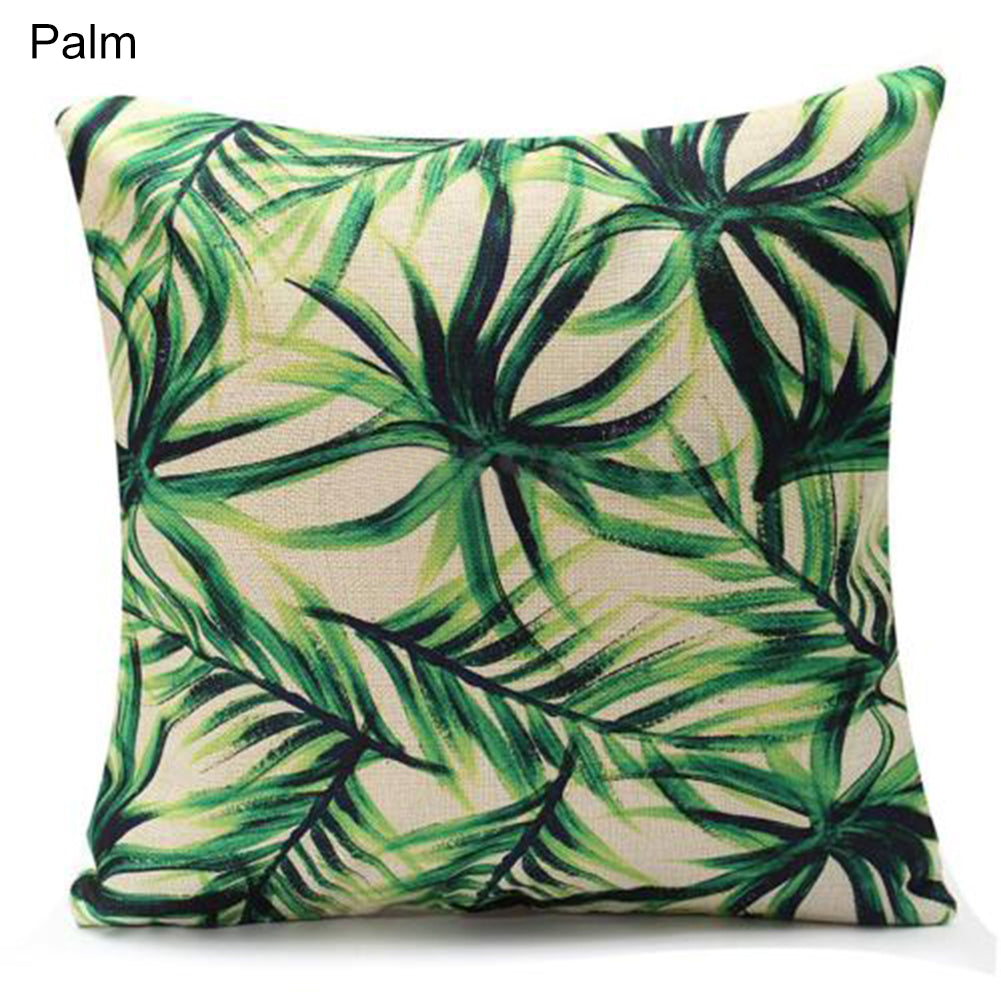 18inch Green Leaf Linen Cushion Cover Throw Pillow Case Sofa Home Decoration