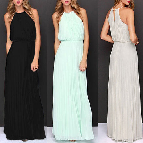 Sexy Elegant Women Chiffon Pleated Sleeveless Maxi Long Party Beach Prom Dress 