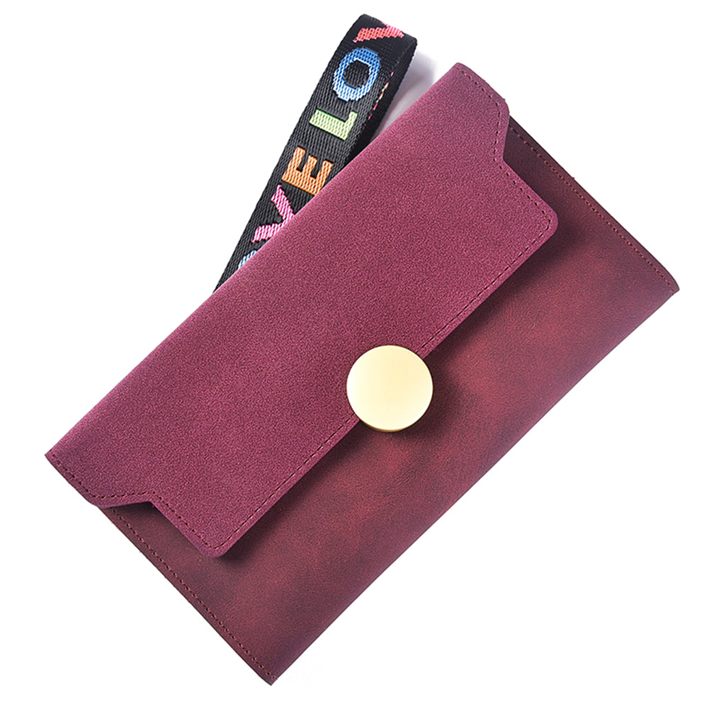 Fashion Matte Trifold Women Long Wallet Coin Purse Card Holder Hand Strap Clutch