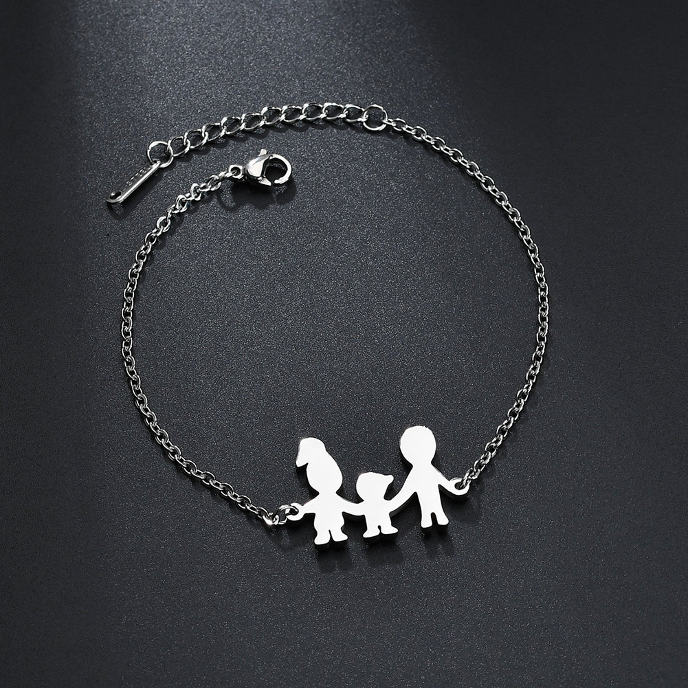 Lovely Family Pendant Stainless Steel Bracelet Necklace Decor Jewelry Set Gift