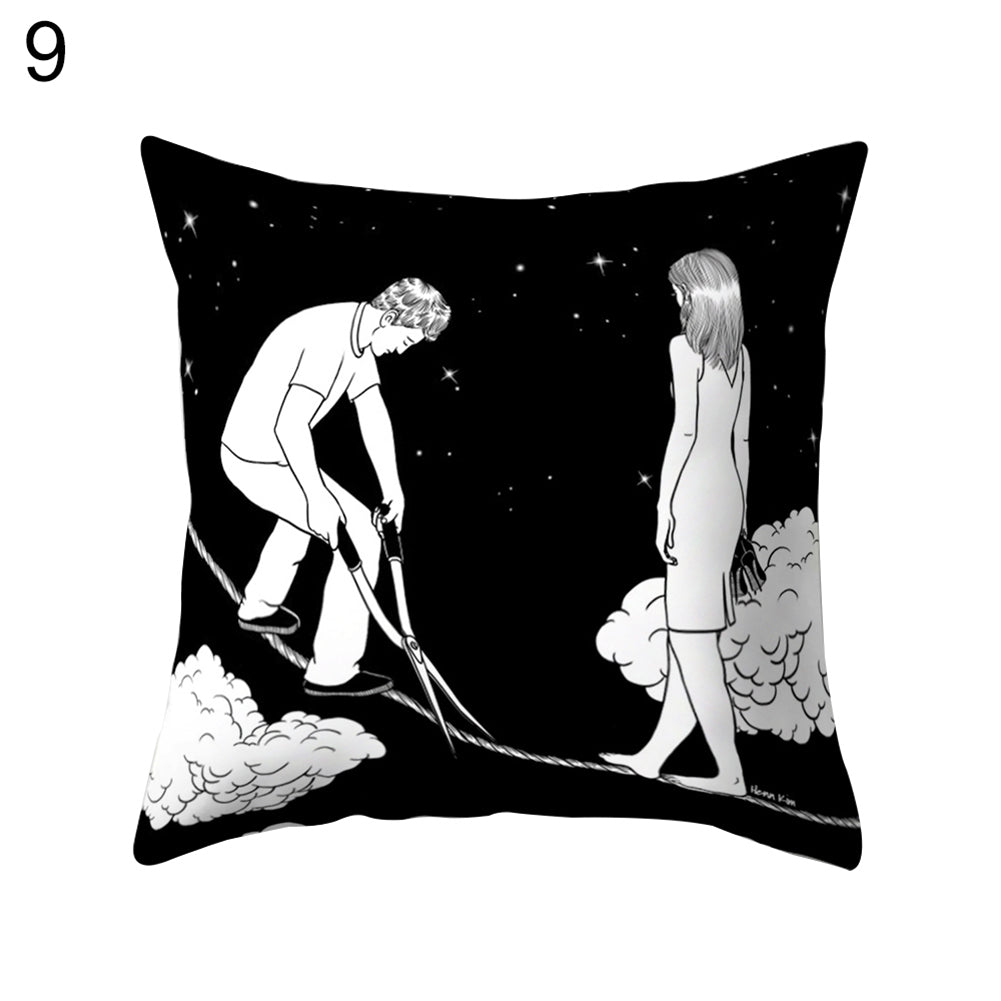 Black and White Cartoon Pattern Sofa Bed Throw Pillow Case Cushion Cover