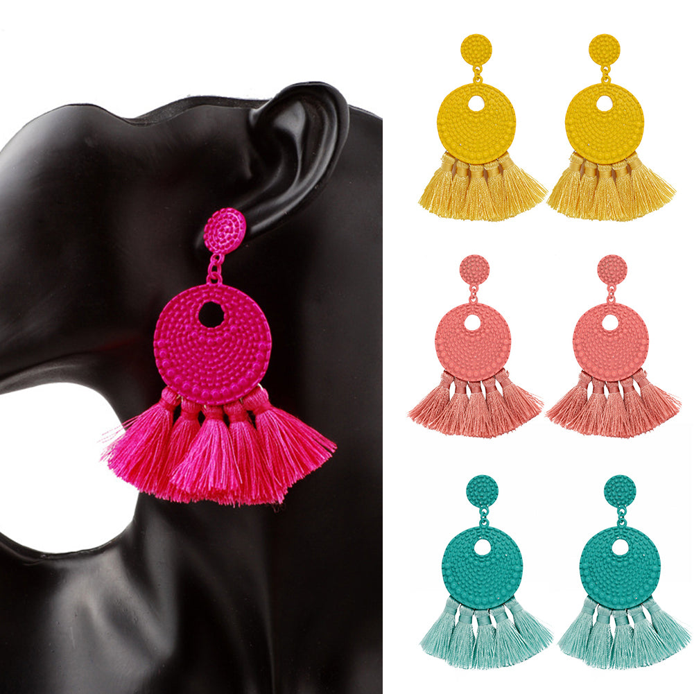 Vintage Round Tassel Earrings Club Party Accessory Women Jewelry Birthday Gift