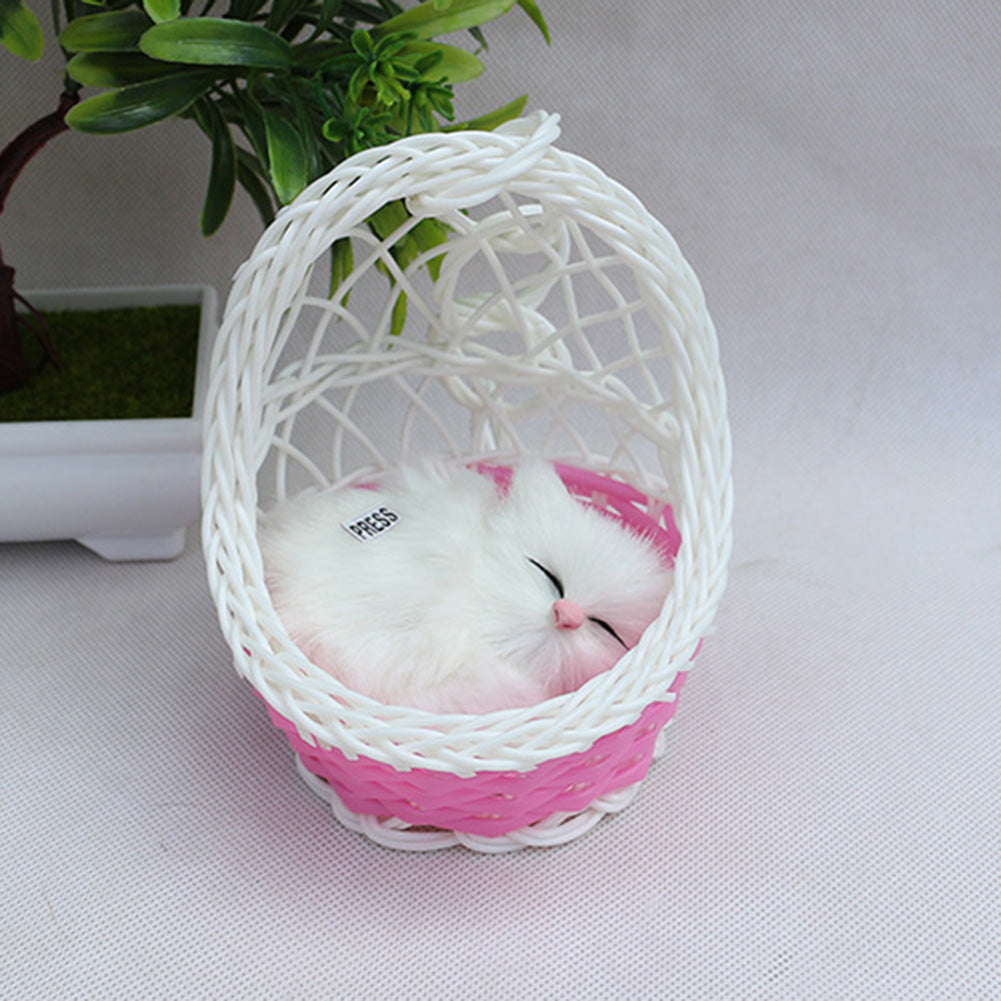 Creative Cute Simulation Cat with Hanging Basket Home Car Ornament Toy Gift
