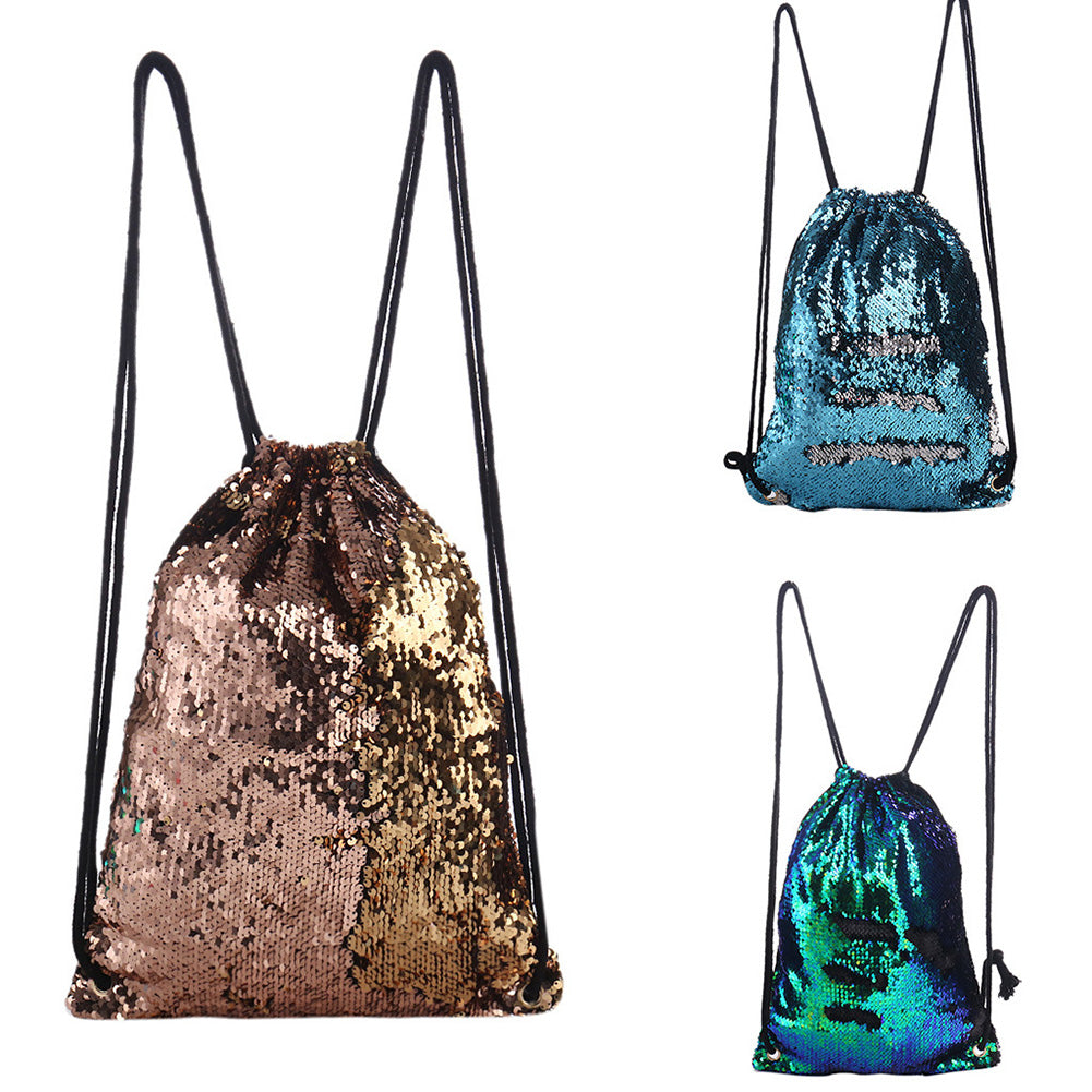 Bling Sequins Travel Sport Backpack Fashion Women Drawstring Shoulder Bag