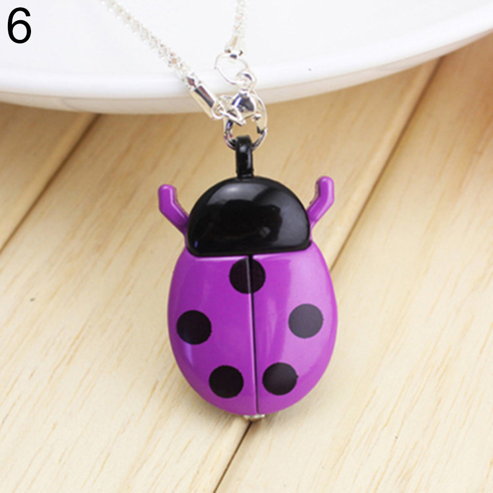 Retro Beetle Ladybug Shape Quartz Pocket Watch Necklace Pendant Unisex Gifts