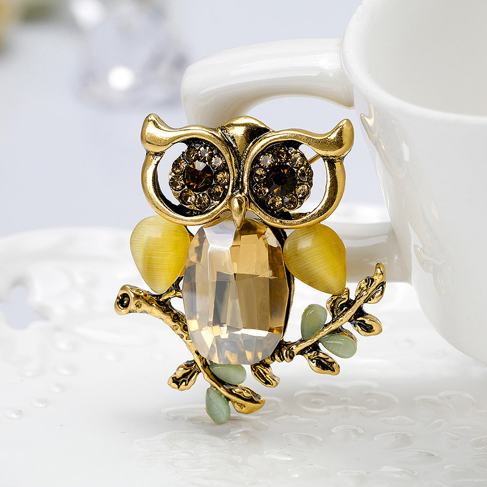 Luxury Shiny Rhinestone Artificial Stone Owl Animal Brooch Pin Women Jewelry