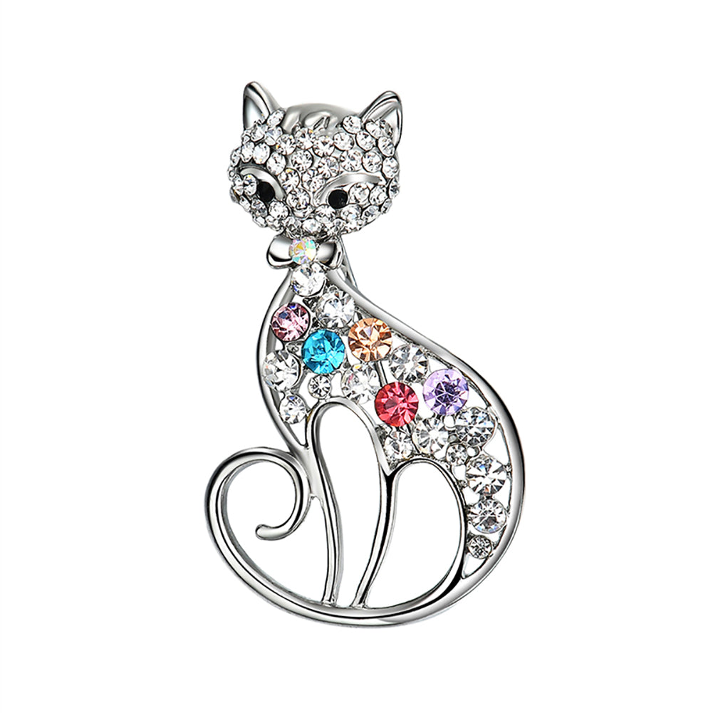 Women Cute Cat Fox Shiny Rhinestones Brooch Pin Badge Coat Dress Decor Jewelry