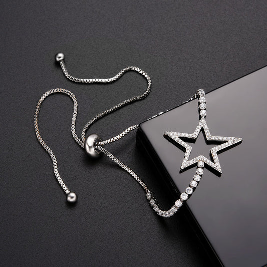 Rhinestone Star Adjustable Pull Slider Bracelet Women Jewelry Wrist Chain Bangle