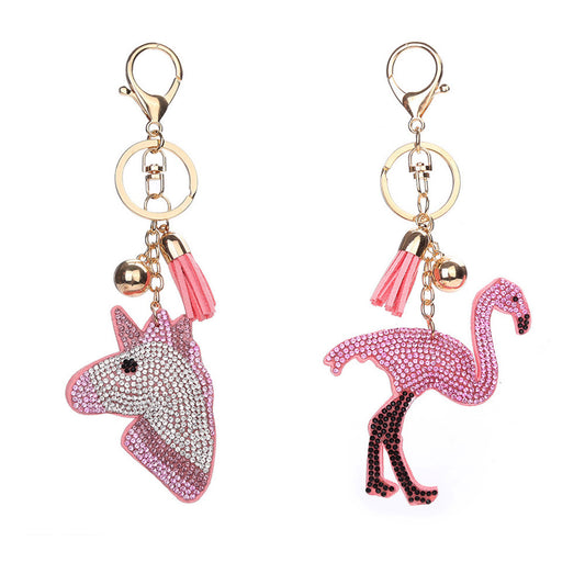 Full Rhinestones Unicorn Flamingo Tassels Key Chain Keychain for Bag Car Handbag