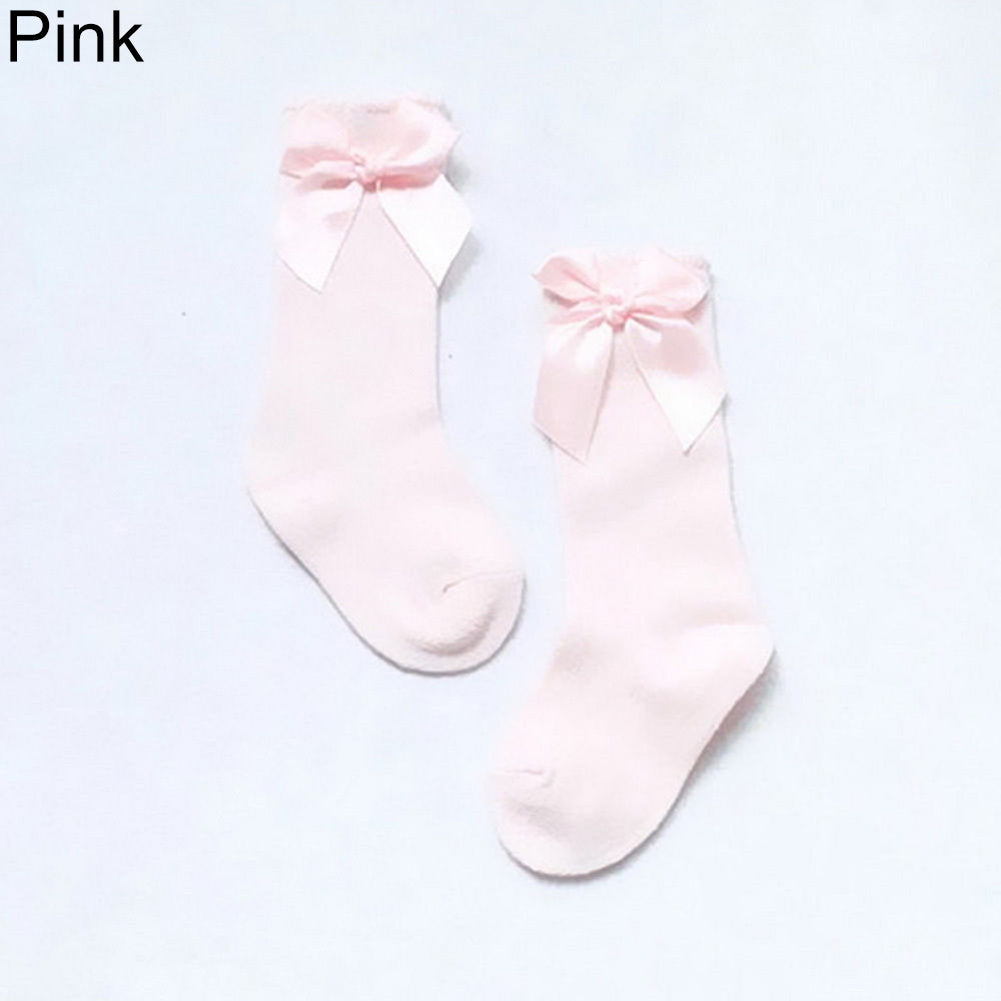Toddler Baby Girls Bowknot Knee High Sweet Solid Color Cotton Princess Socks