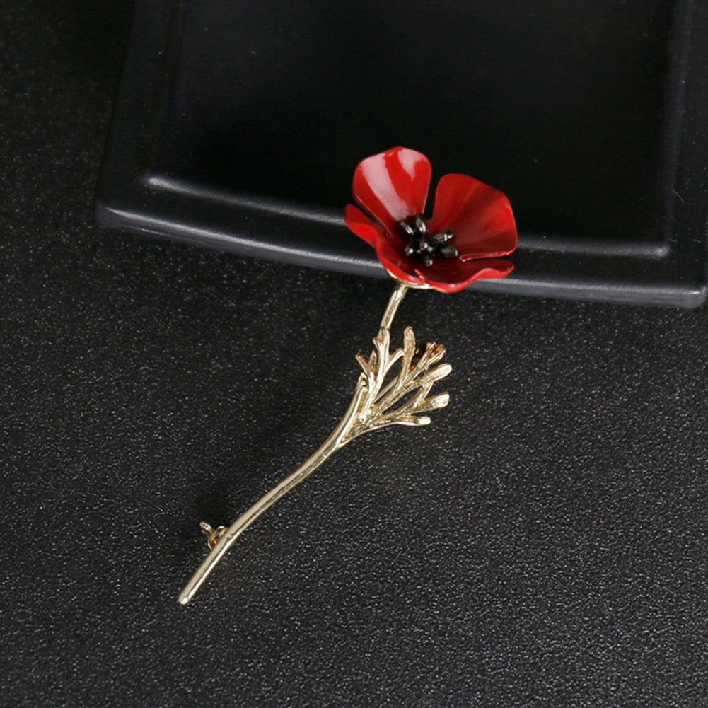 Poppy Flower Brooch Pin Vintage Women Men Collar Accessory Breastpin Jewelry