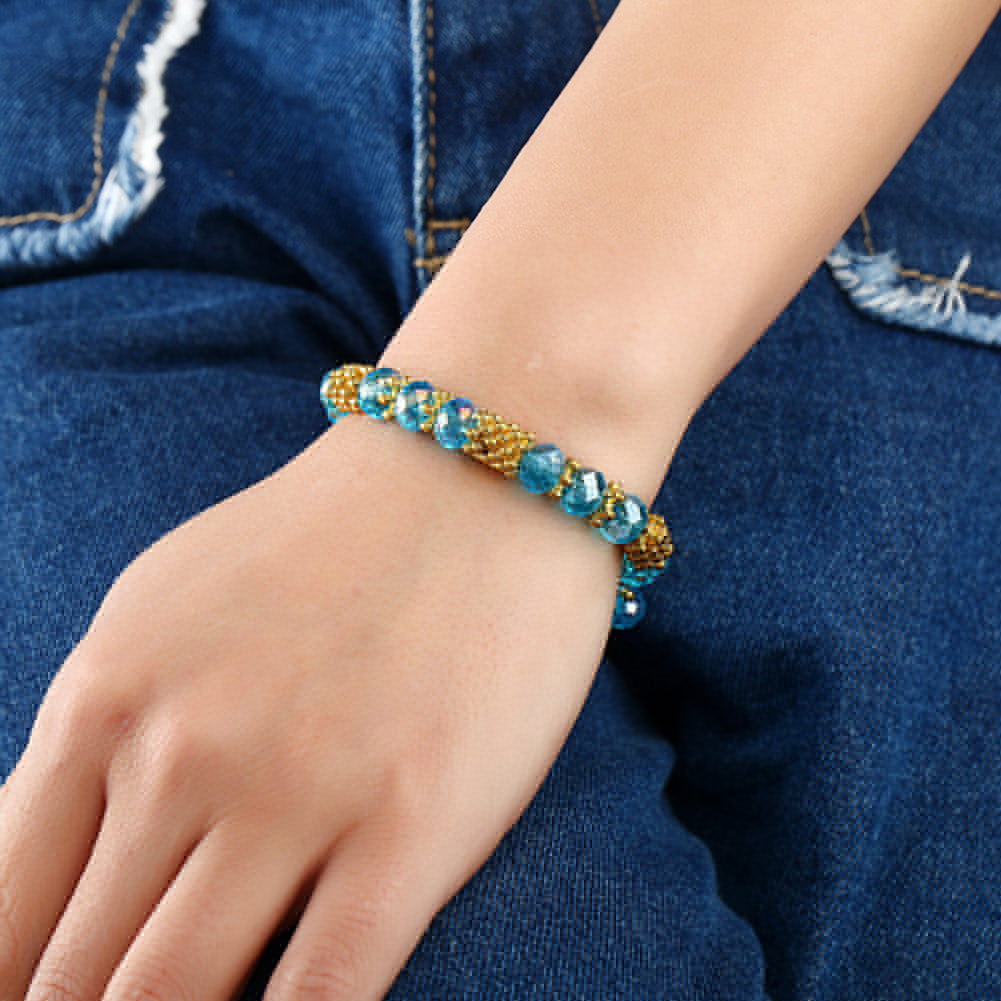 Fashion Elegant Faux Crystal Alloy Elastic Beaded Bracelet Women Jewelry Gift