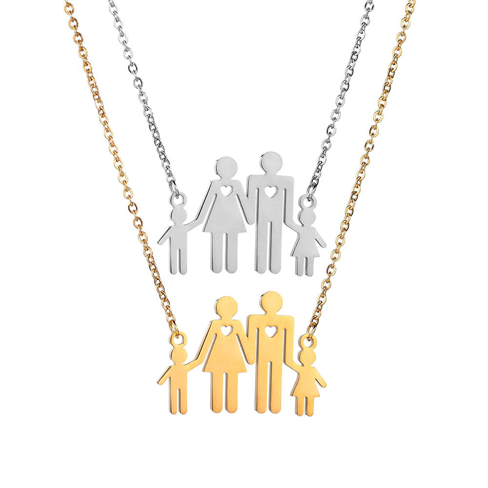 Family of Four Hollow Heart Stainless Steel Necklace Men Women Jewelry Gift
