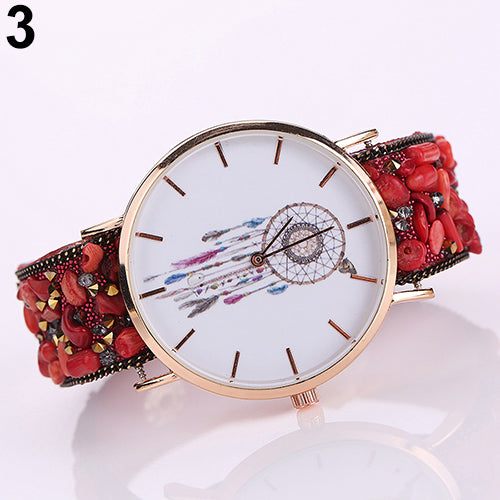 Women's Fashion Korean Dream Catcher Print Stone Band Analog Quartz Wrist Watch